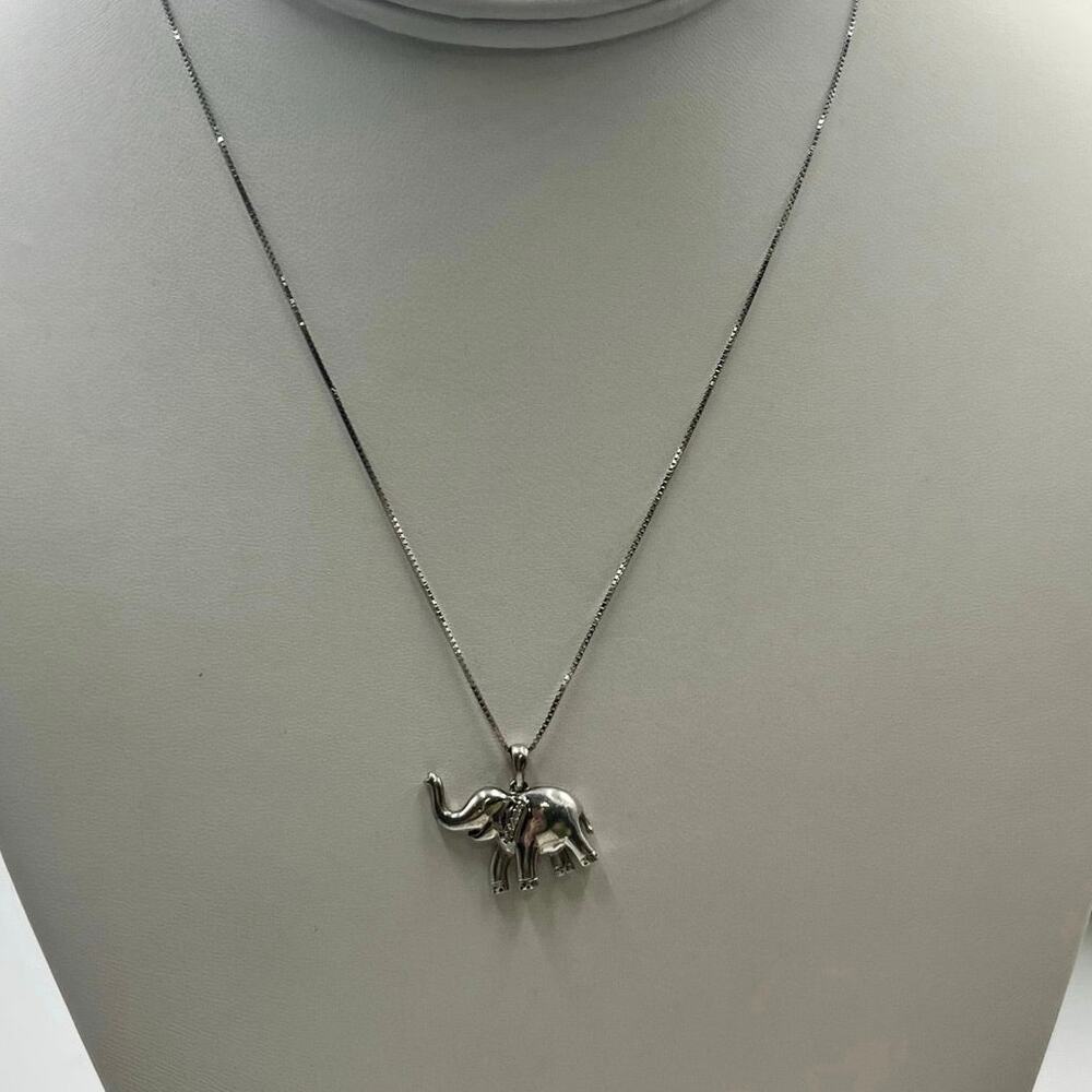 JWBR Solid Sterling Silver Diamond Elephant‎ Trunk Up Lucky Pendant Necklace
